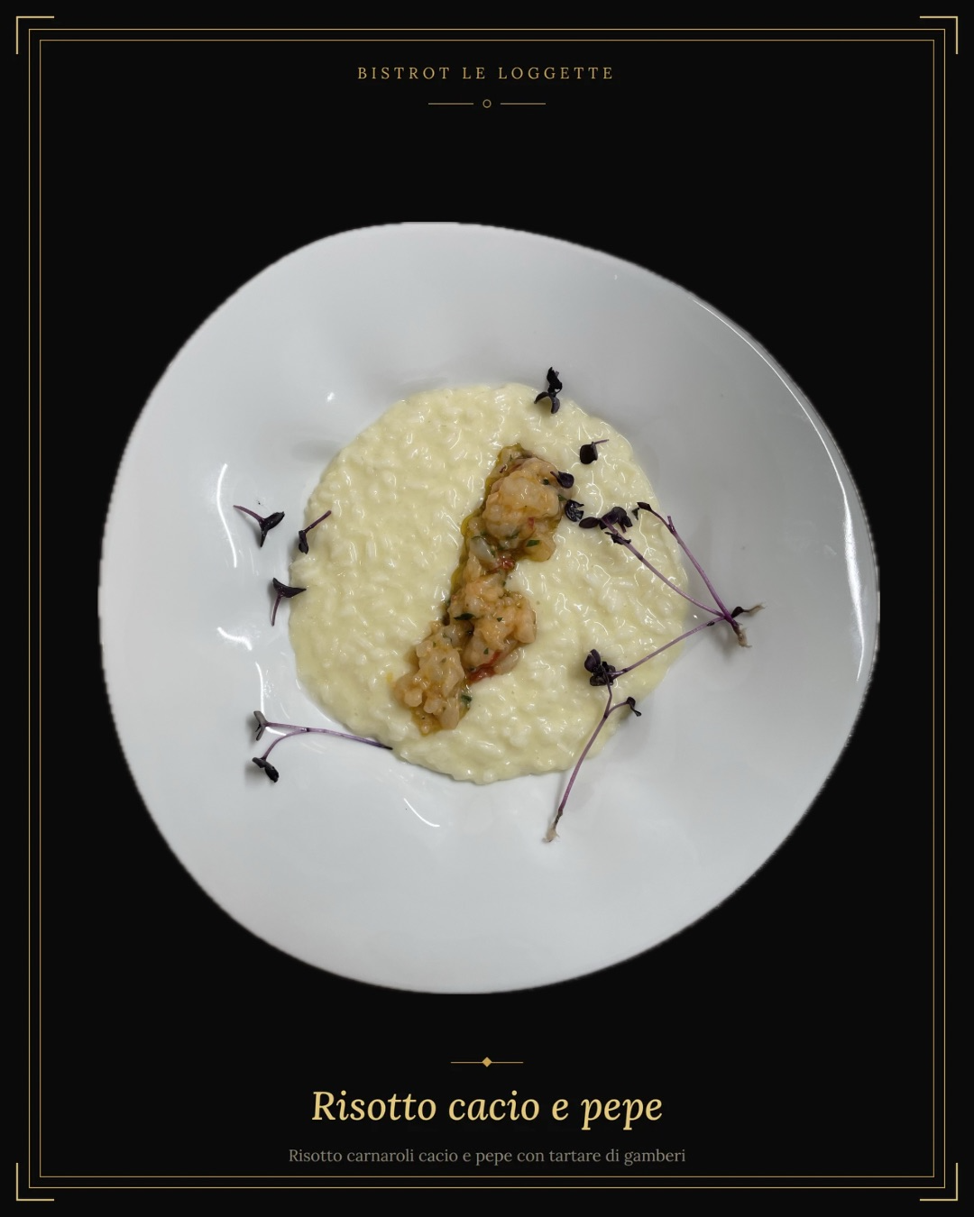 Risotto carnaroli cacio e pepe con tartare di gamberi